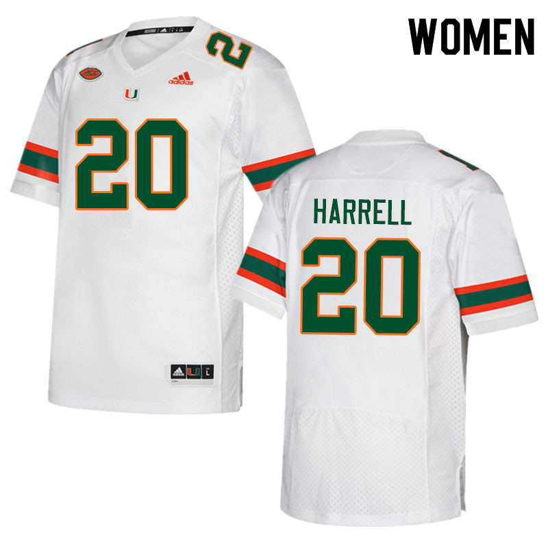 Women #20 Jalen Harrell Miami Hurricanes College Football Jerseys Sale-White